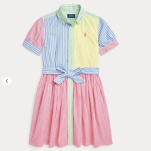 Polo Ralph Lauren Girls 100% Cotton Striped Colorful Shirt Dress 10